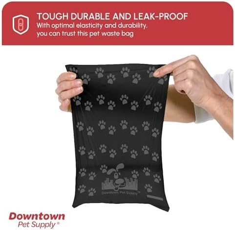 Downtown Pet Supply Poop Bags for Dogs with Dispenser, 220 Count - Leak-Proof Dog Waste Bags and Bone-Shaped Dog Poop Bags Holder for Leash - Black with Paw Prints, 12.5" x 8.5" - Image 6