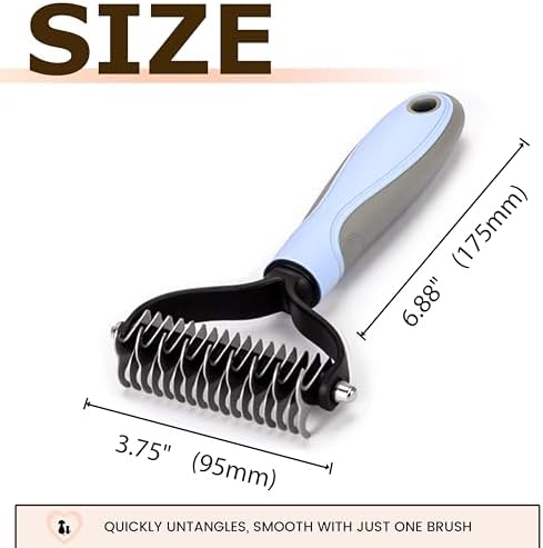 Double Sided Dematting Comb for Dogs & Cats - 2-in-1 Undercoat Rake & Double Coat Dog Brush, Pet Grooming Tool for Removing Mats & Deshedding (Blue) - Image 2