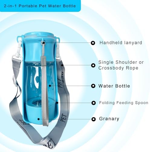 Portable 2-in-1 Pet Water Bottle for Dogs Cats, Leakproof 8oz Travel Bottle with Food Storage, Blue - Image 2
