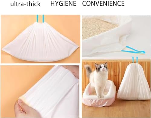 Cat Litter Bags with Drawstring, 60 Count Thick Self-cleaning Litter Box Liners Compatible with 3/4 Heavy Duty Cat Litter Box Liners Waste Bags Replacement (Blue 60pcs) - Image 6