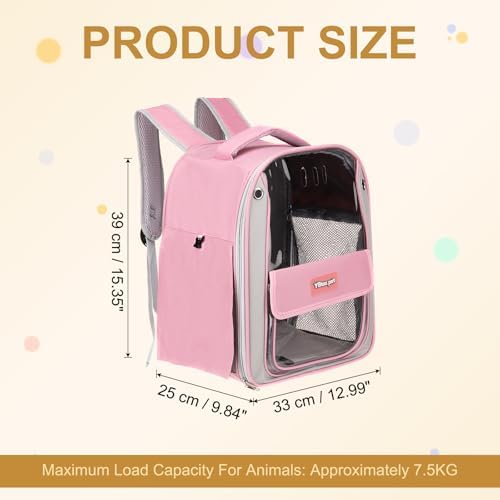 Pet Backpack Carrier, Portable and Ventilated, Oxford Cloth, Dogs Cats and Small Animals Travel Bag 13", (Pink, 1 Pcs), Intended for Hiking/Camping/Traveling - Image 2
