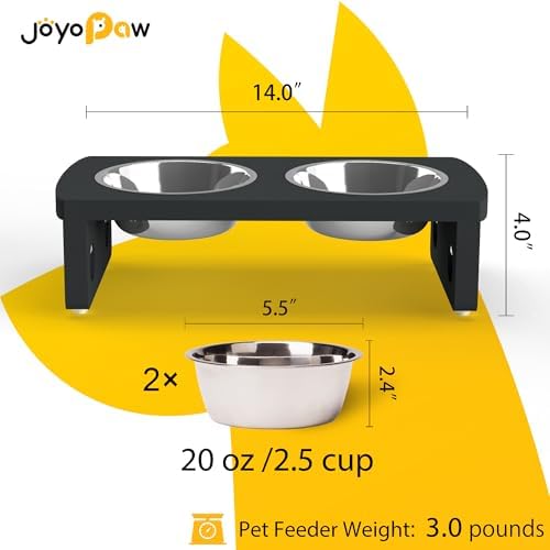 Elevated Dog Bowls, Bamboo Raised Dog Bowl for Small Dogs & Cats, with 2 Stainless Steel Bowls (4'' Tall-20oz Bowl, Black) - Image 2