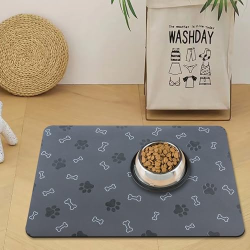 Pet Cat Dog Food Mat Non Slip Mat for Dog Water Bowl Mat Quick Dry Absorbent Cat Feeding Mat, 24 * 16.9 in, Dark Grey - Image 7