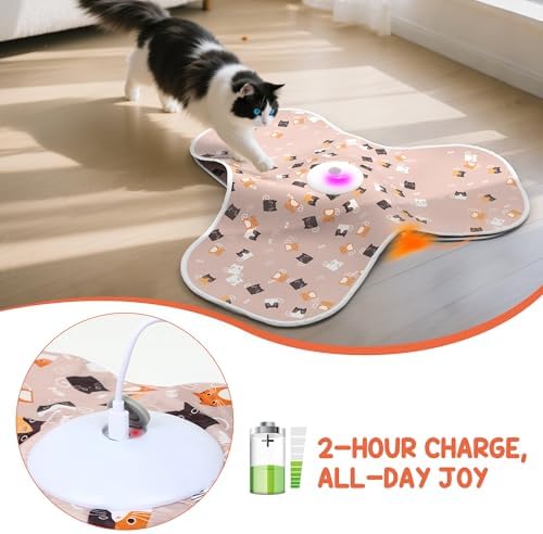 Interactive Cat Toys for Indoor Cats Adult with Feather Tail Switchable Mouse Sounds, Kitten Enrichment Toys for Hunting Self Play, Automatic Rechargeable Quiet Game to Bored (Pink) - Image 2