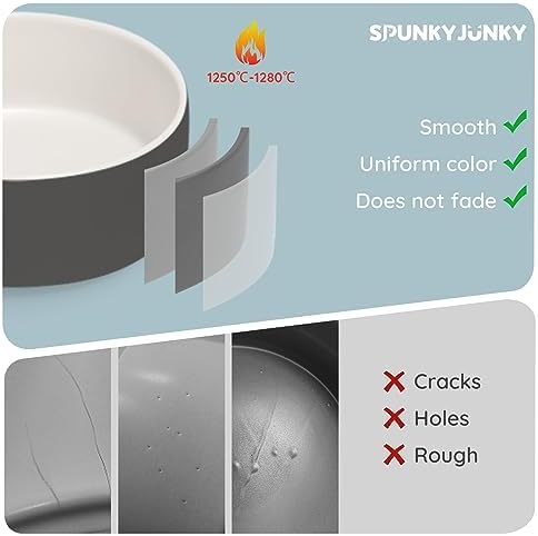 SPUNKYJUNKY 28.7OZ Ceramic Dog and Cat Bowl, Modern Cute Weighted Food Water Bowl for Replacement White-Grey (2 Pack) - Image 2