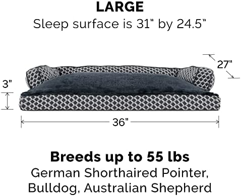 Furhaven Pillow Dog Bed for Large/Medium Dogs w/ Removable Bolsters & Washable Cover - Plush & Woven Decor Comfy Couch Sofa - Diamond Gray, Large - Image 2