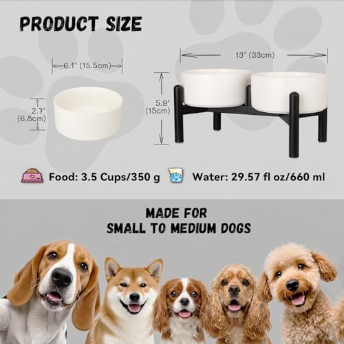 Raised Ceramic Dog Bowl Set with Stand, 3.5 Cups Elevated Dog Food Stand - Image 2