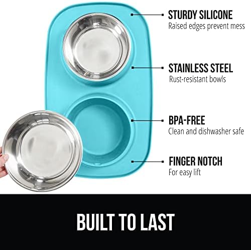 GORILLA GRIP Dog Bowl with Feeding Mat, 304 Stainless Steel 1 Cup Turquoise - Image 2