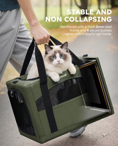 Pecute Cat Carrier Stable, Pet Carrier with Privacy Partition,Green - Image 2