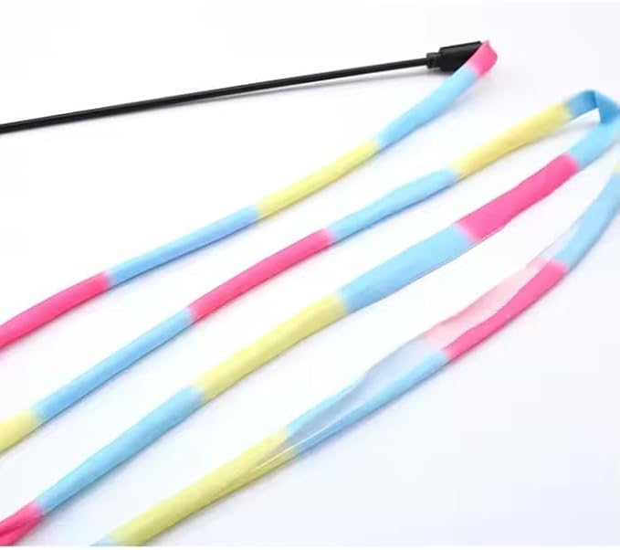Rainbow Interactive Cat Wand – Colorful Feather & Ribbon Teaser for Indoor Play & Bonding (2 Pack)