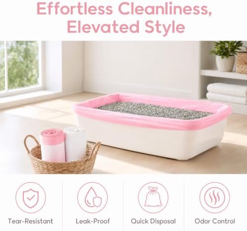 Cat Litter Liners XL Heavy Duty Tear Resistant Litter Box Bags Leak Proof Drawstring Liners for Easy Clean Up & Odor Control, Fits Most Large Litter Boxes 36"x18" Pink & White 40 Count - Image 6