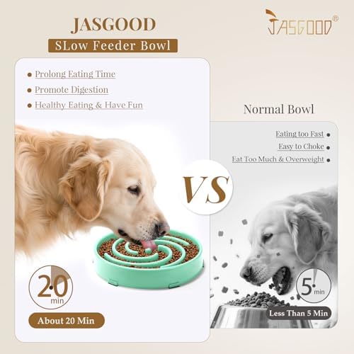 JASGOOD Slow Feeder Dogs Bowl for Medium Dogs,Anti-Gulping Pet Slower Food Feeding Bowls Stop Bloat,Preventing Choking Healthy Design Dogs Bowl, O-Pea Green - Image 2