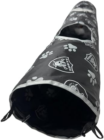 NFL Las Vegas Raiders Cat Tunnel Tube Toy with Plush Football Catnip and Feathers Collapsible Tunnel for Cats to Play, Peek and Hide, Sporty & Fun Cat Tunnel Toy with Team Logo All-Over Design! - Image 2
