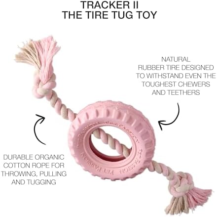 Pet Passion Natural Rubber Tire and Organic Cotton Rope Pull and Chew Dog Toy for All Pet Breeds, Blush, Medium - Image 2