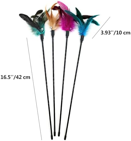 4 PCS Interactive Cat Teaser Wand - 20" Long Wand with Loud Bell for Cat and Kitten - Image 2