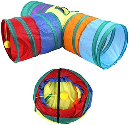 32Pcs Cat Toys Kitten Interactive Pet Toys Assortments, Foldable Rainbow Tunnel, Teaser Wand Fluffy Mouse Crinkle Balls Bell Play for Puppy Kitty (3 way) - Image 7