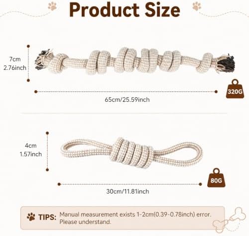 2 Pack Dog Rope Chew Toys Set, Medium & Small Dogs Tug of War Toy, Knotted Cotton Rope Ball Toys for Indoor Outdoor Fetch Training Play Toy (Style C) - Image 2