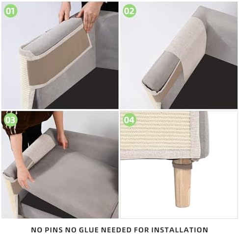 Cat Scratch Sofa Protector,23.6" L*19.7" W Cat Scratch Furniture Protector Pad, Couch Arm Sheild with Natural Sisal for Protecting Couch Sofa Chair Furniture(Beige/Right Handed) - Image 7