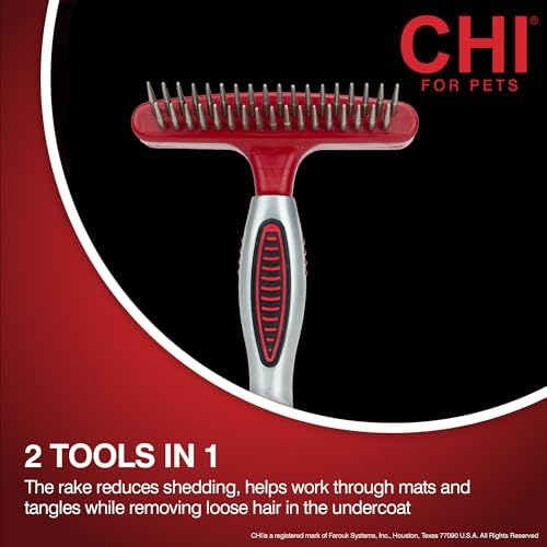 CHI for Dogs Double-Sided Shedding Rake and Blade, Red - Image 2