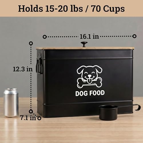 Metal Dog Food Container 15-20 lbs w/ Airtight Bamboo Lid, 70 Cup Capacity - Image 6