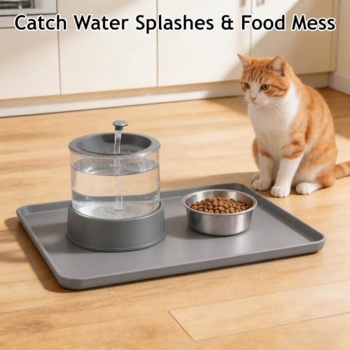 Silicone Pet Fountain Mat for Cat Water Fountain, Gray, 16" L x 16" W - Image 7