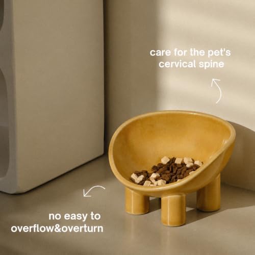 WENSHUO Elevated Cat Bowl, Ceramic Cat Food Bowl, 7 x 6.65 in, Amber Yellow - Image 2