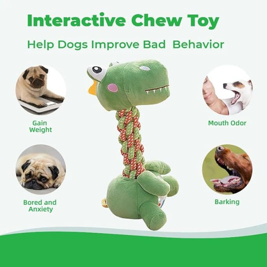 Dinosaur Rope Plush Dog Toy with Squeaker - Durable Chew & Tug Toy for Small and Medium Dogs, Teeth Cleaning & Anxiety Relief Interactive Pet Gift