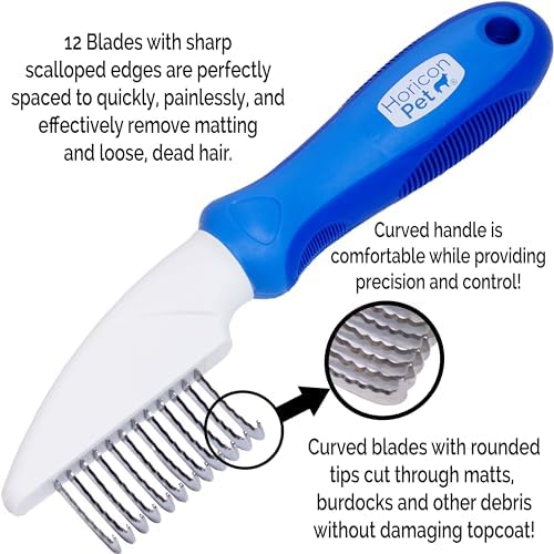 12 Blade Dog Dematting Comb - Removes Knots, Matted Fur, & Tangles Gently For Dogs, Cats & Small Animals - Image 2