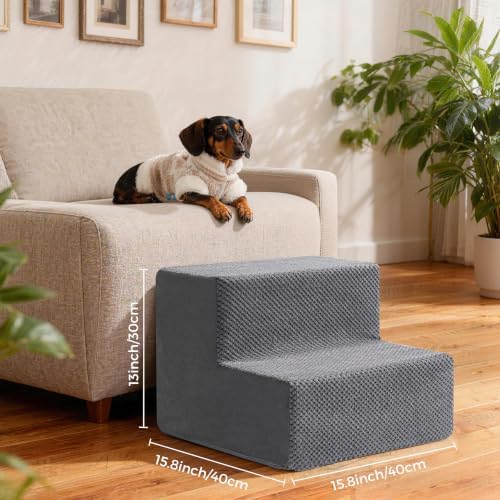 Dog Stairs, Steps and Ramp for High Bed & Sofa, 13-24" H Detachable Pet Stairs for Small Medium Dogs, Sturdy 40D Foam, Non-Slip, Washable Cover with Lint Roller, Grey - Image 7