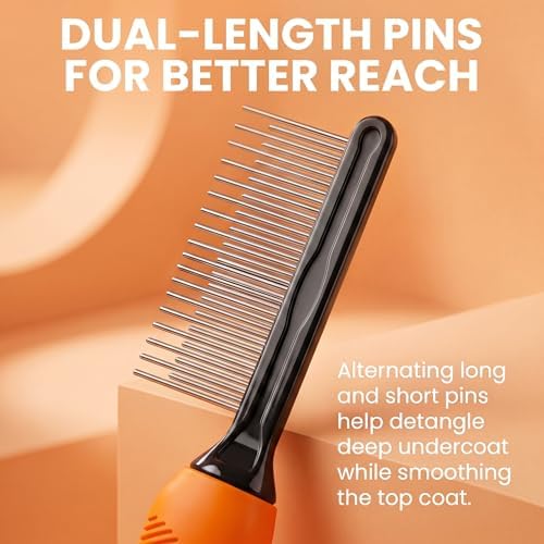 Poodle Grooming Comb - Metal Dematting Comb with Long & Short Stainless Steel Teeth for Removing Matted Hair & Knots, Safe and Gentle for Dogs & Cats (Orange) - Image 7