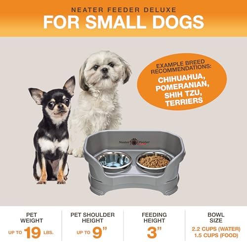 Neater Pet Brands Neater Feeder Deluxe Mess Proof Dog Bowls Elevated for Small Dogs Under 19 lbs, Made in USA, No Spill Raised Dog Food Bowl Stand Feeding Station, Food and Water Bowl Set, Gunmetal - Image 2