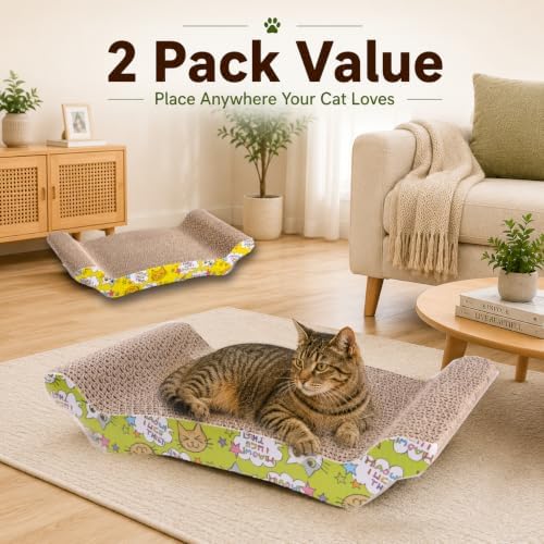 PrimePets Wave Cardboard Cat Scratcher 2 Pack, 17"x8.5" Curved Cat Lounge - Image 7