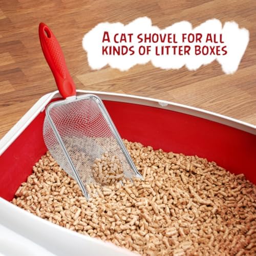 Cat Litter Scoop - Long Handle Scooper, Rustproof Stainless Steel Mesh, Non-Slip Grip, Deep Shovel Sifter for All Litter Types, Easy Clean Kitty Waste Litter for Litter Box(Red) - Image 5