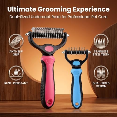 Dematting Comb for Dogs and Cats, Undercoat Rake Pet Brush for Long Hair, Deshedding Dog Brush Removes Tangles Knots and Loose Fur, Grooming Tool for Thick Coats (Pink M*2) - Image 2