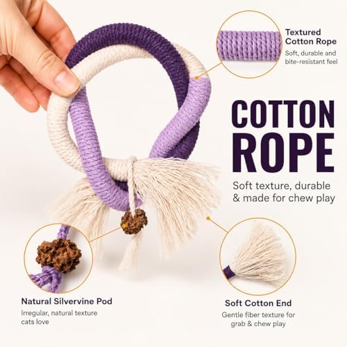 Bent Cat Rope Toy, Pet Chew Toys, Interactive Tease Toys for Cats and Kittens, Bite-Proof Playthings, Cotton Rope Kitten Toys Dental Care Stress Relief Pet Supplies (Extra Large 3 Pack) - Image 7