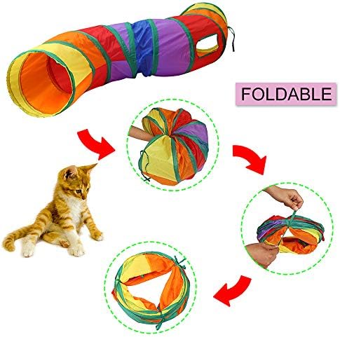 Andiker Cat Tunnel, S-Shape Cat Tube Collapsible Kitten Play Toy with 2 Side Holes for Kitten Exercising Hiding Training and Running Cats Toy for Indoor Cats(Multi-Colored) - Image 2