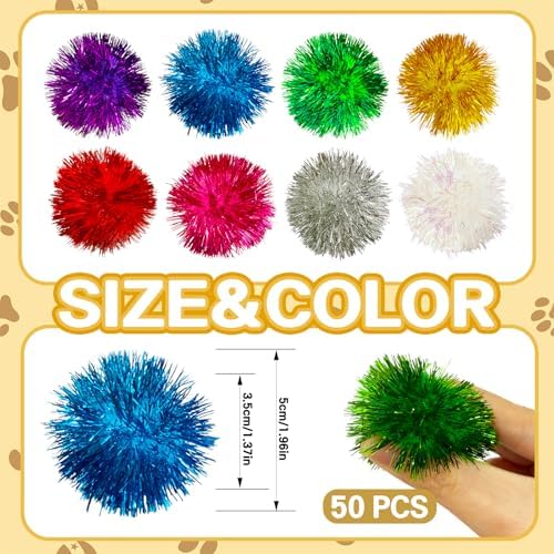 50 Pcs 2 Inch Large Assorted Cat Pom Pom Toy Balls - Image 2