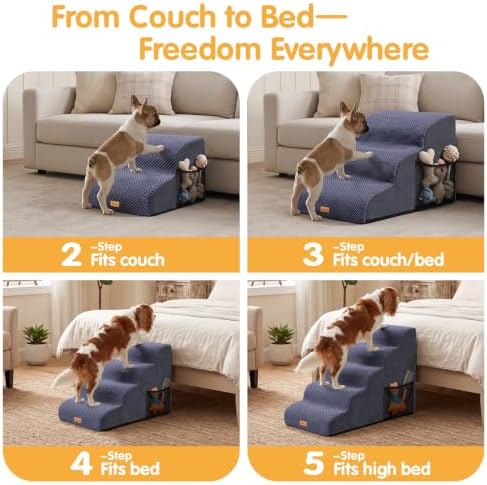 Topmart High Density Foam Dog Steps 5 Tiers, Extra Wide Deep Pet Steps - Image 7