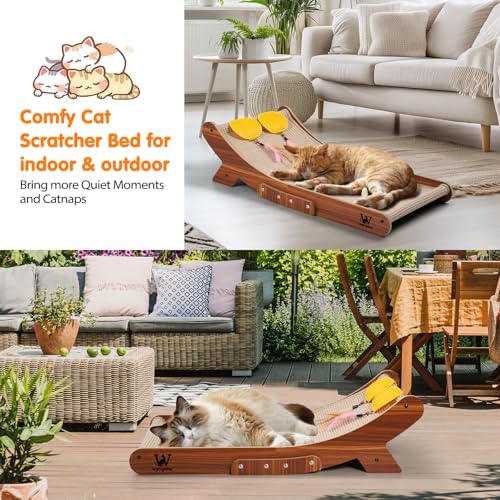 Sisal Cat Scratcher Bed, Natural Solid Wood Scratch Lounger, No Mess Scratching Chair Couch for Indoor Cats, 26 Inch Cat Scartching Pad, 3 in 1 Scratching Board, Furniture Protector - Image 7