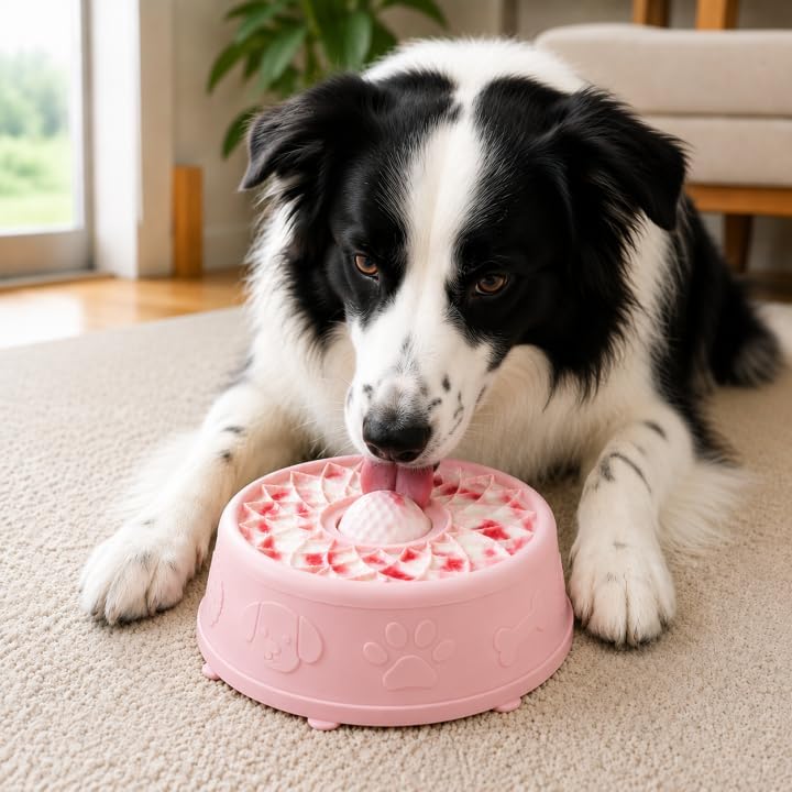 Slow Feeder Dog Bowls,Dog Lick Bowl with Rolling Ball,Interactive Dog Licking Toy & Dog Enrichment Toys, Dog Lick Ball Bowl for Wet Food,Non-Slip Design(Pink) - Image 6