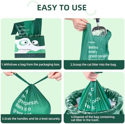 270 Count Cat Poop Bags with Handles, Disposable Litter Bags for Pet Poop, Extra-Thick Kitty Waste Bags Easy Tie Leak-Proof Strengthen Unscented (Made of 70% Recycled Plastic) - Image 6