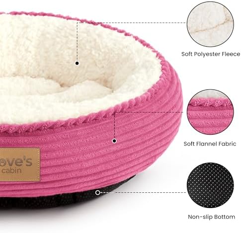 Love's cabin Round Donut Cat and Dog Cushion Bed, 24in Pet Bed for Small or Medium Dogs, Anti-Slip & Water-Resistant Bottom, Soft Durable Fabric Pet Beds, Washable Calming Cat Bed Hot Pink - Image 2