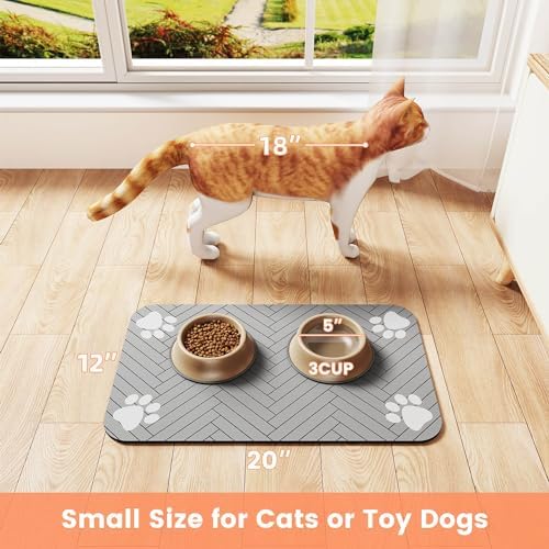 Pet Feeding Mat-Absorbent Pet Placemat for Food and Water Bowl, with Waterproof Rubber Backing, Quick Dry Water Dispenser Mat for Dog and Cat (24"x16", Striped Light Gray) - Image 7