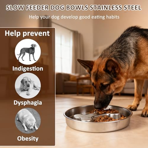 Slow Feeder Dog Bowls, 2 Pack 2 Cups Double-Sided 304 Stainless Steel Lick Plate & Slow Eating Bowl for Medium Large Dogs, Food-Grade Heavy Duty Metal Pet Food Holder Puzzle Maze Dish for Fast Eaters - Image 2