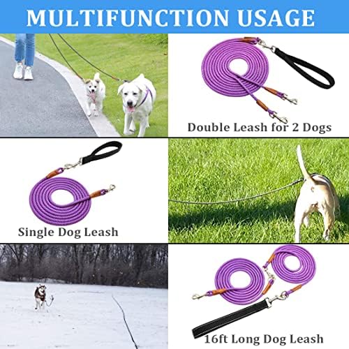 8 FT Double Dog Leash, 2 Way Mulitiple Dog Leash Detachable No Tangle with Soft Padded Handle, 1/4" Rope Dual Lead for 2 Dogs Outdoor Walking (Pink Blue) - Image 7