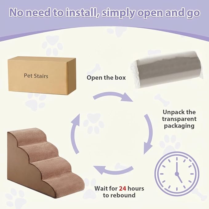 Dog Stairs for Bed, 4-Steps Dog Ramp for Bed, Pet Stair with Highly Supportive Foam and Non-Slip Bottom, Pet Stairs for Large Dogs and Medium Dogs (High 19.7 Inch)