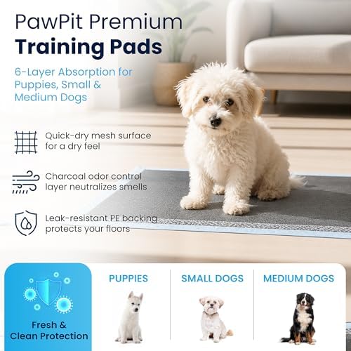 PawPit Puppy Training Pads for Dogs, 6-Layer Rapid Absorption with Activated Charcoal Odor Control, Leak-Resistant PE Backing, Quick-Dry Mesh Surface, 22 x 22 Inch, 50 Count - Image 2