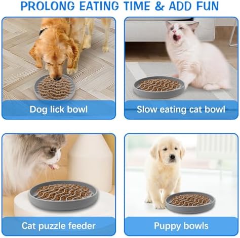 Fhiny Slow Feeder Dog Bowl, Silicone Dog Puzzle Bowl Slow Feeder Puppy Bowls Slow Eating Modern Lick Mat Design Dishwasher Microwave Fit for Fast Eaters, All Small Medium Dogs Puppy Doggy (Grey) - Image 6