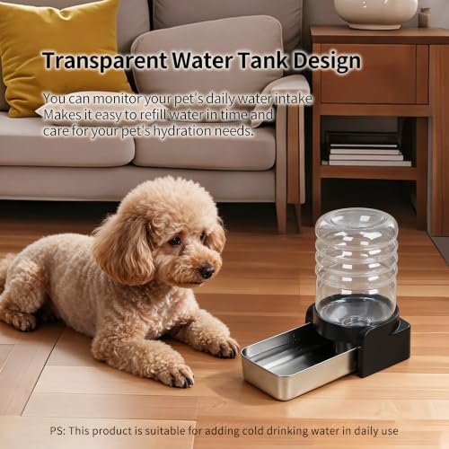 PAKEWAY 1.1 Gallon Gravity Water Dispenser for Cats and Small Dogs, Automatic Pet Waterer with Stainless Steel Bowl, Transparent Tank and 3 Filters, 4.1L - Image 2