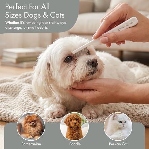 Ali+Oli Pets Eye Comb for Dogs & Cats – Fine Tooth Tear Stain Remover Comb – Pet Face Grooming Comb for Removing Eye Gunk, Debris & Tear Stains - Image 2